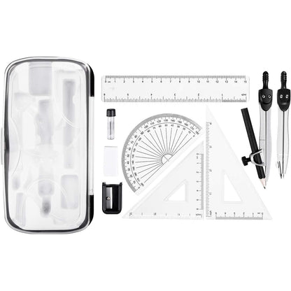 310521 - Amazon Basics Kit Matematikor me 10 Pjesë - Përfshin busull, plumb, gomë, mprehëse lapsash, raportor, katrorë, vizore, kuti ruajtjeje