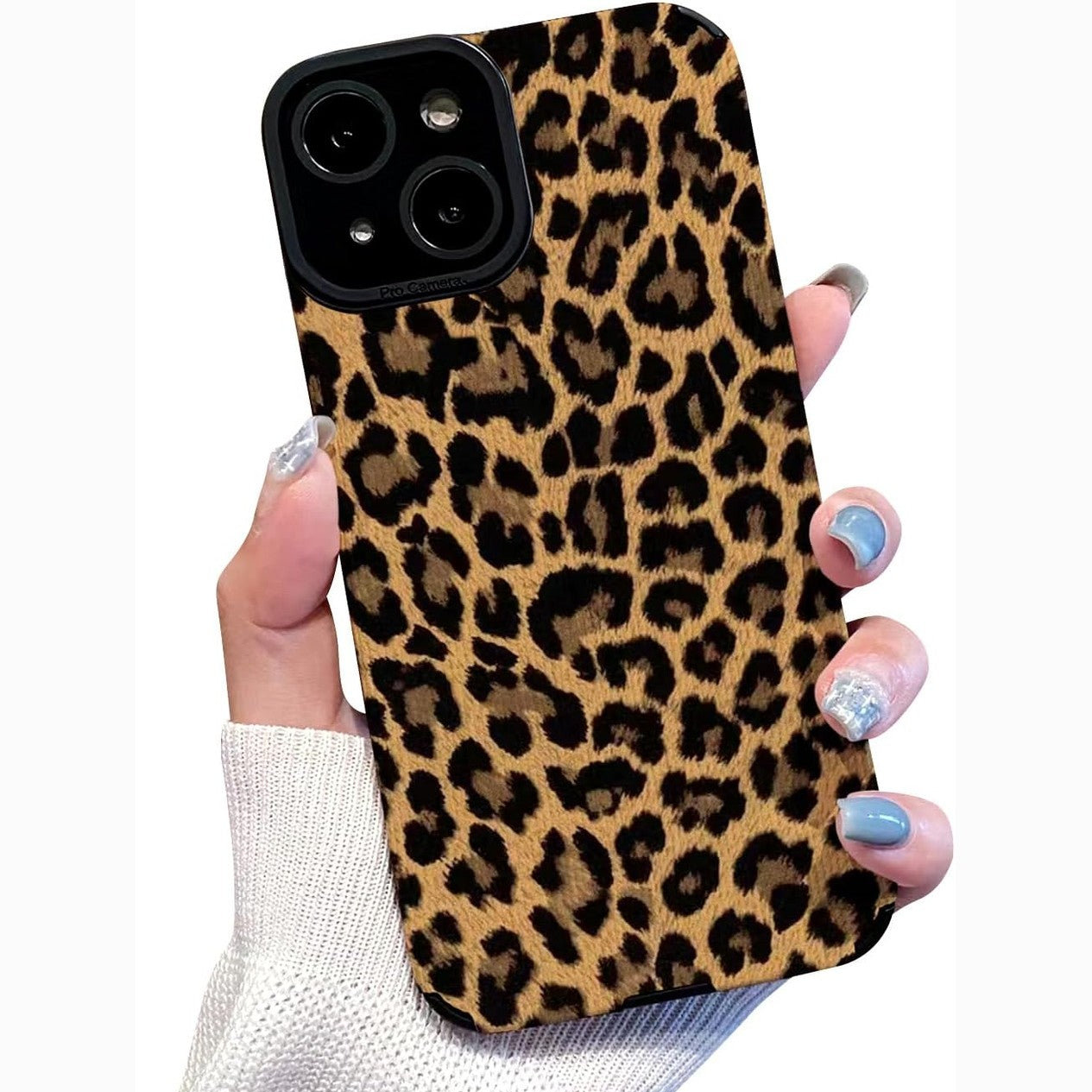 267240 - REOWNEST Mbrojtëse Telefoni për iPhone 15, Lëkurë me Model Leopardi, e Zezë, Butësi Silikoni