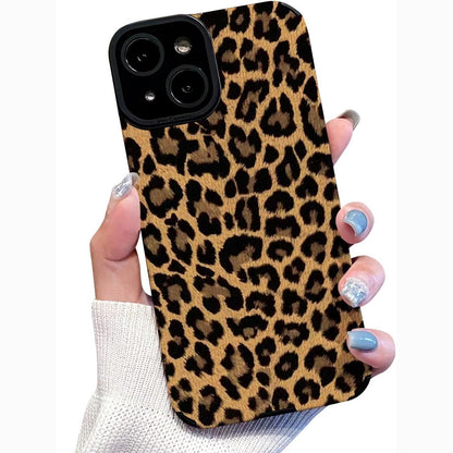 267240 - REOWNEST Mbrojtëse Telefoni për iPhone 15, Lëkurë me Model Leopardi, e Zezë, Butësi Silikoni