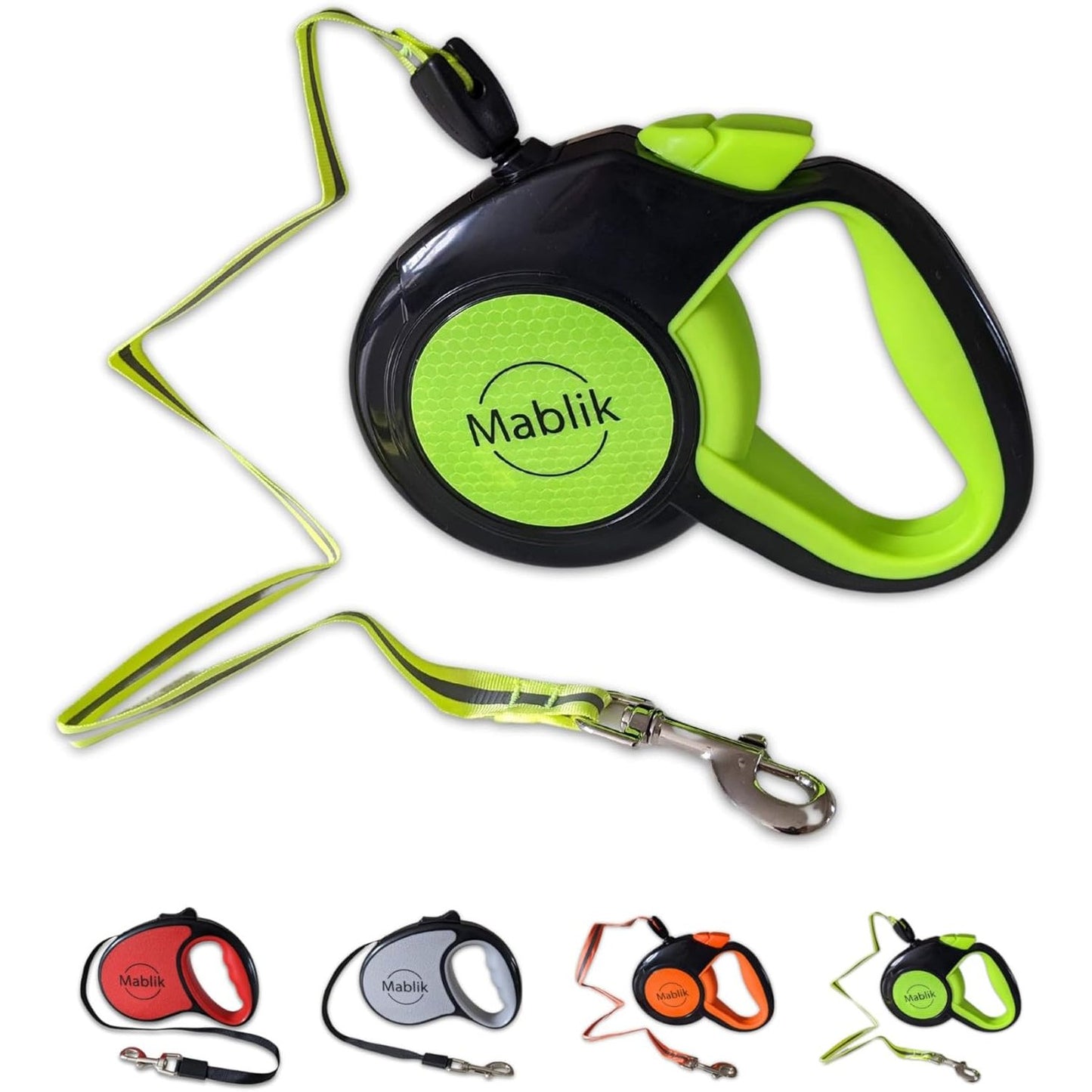 207102 - MABLËK Lidhëse 8-metrashe për Qen të Mesëm, deri në 30kg, me Sistem Freni dhe Kthimi Automatik, Litar i Qëndrueshëm me Karabinerë 360°, Ergonomik, në Ngjyrë Jeshile.