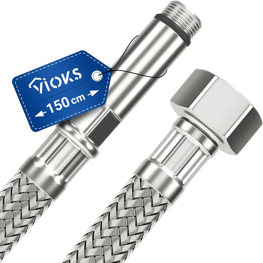 164190 - TUB FLEX M10, Tub i Blinduar 150cm, Fleksibël me Dado Lidhje 1/2 dhe Fileto të Jashtme, me Gërshetim Çeliku Inox dhe Tub Uji të Pijshëm