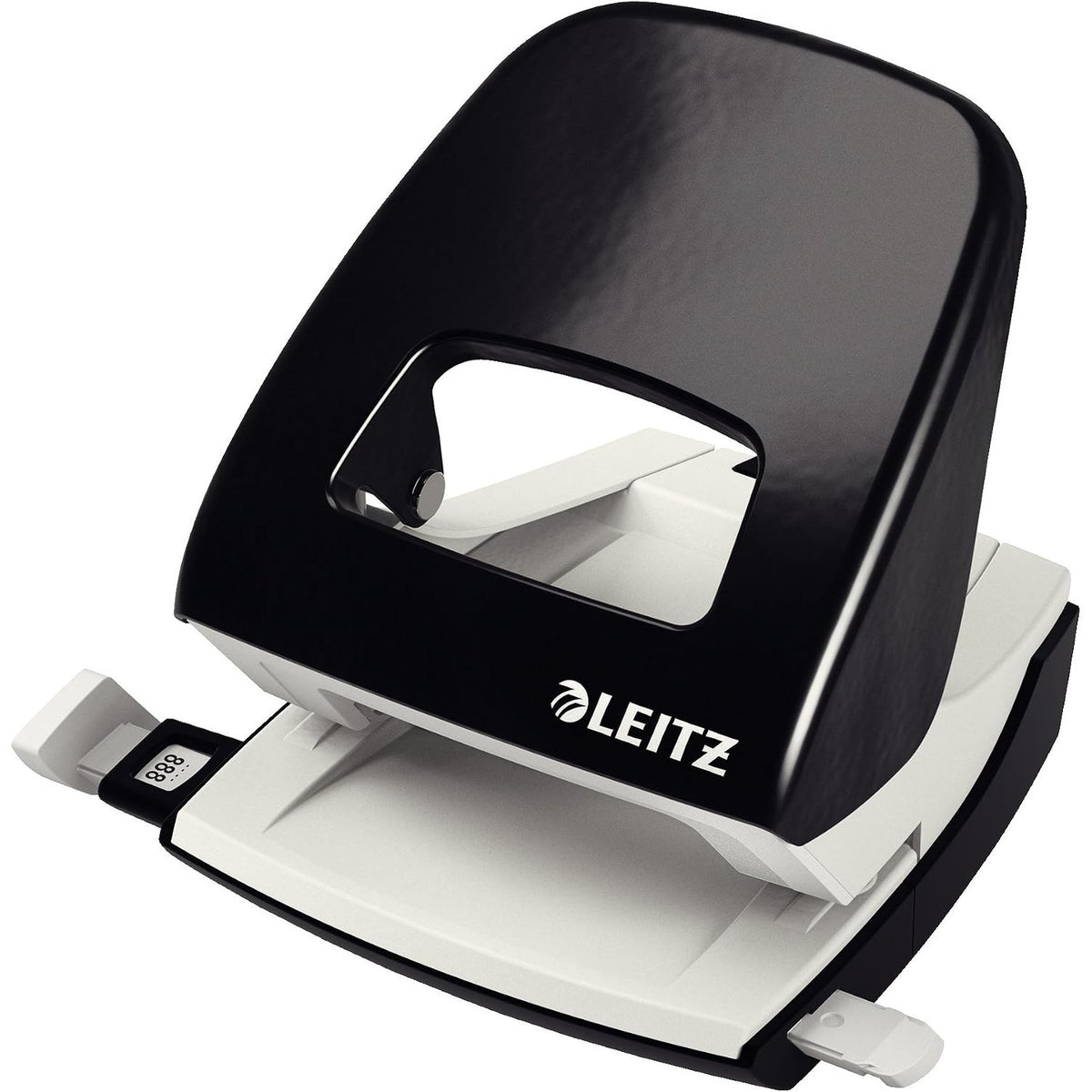 296344 - LEITZ Shpues vrimash Metal Office, për 30 fletë, shinë udhëzuese me shenja formati, dizajn ergonomik, e zezë, 50080095