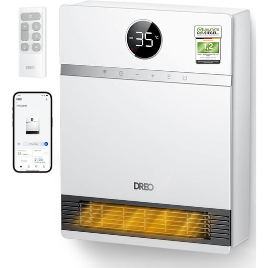 159469 - DREO Ngrohës me Ventilator të Montuar në Mur, 2000W, me Lëkundje 30°, Termostat i Rregullueshëm, Telekomandë, Kohëmatës 24 Orë, i Pajtueshëm me Alexa, Instalim i Lehtë për Brenda