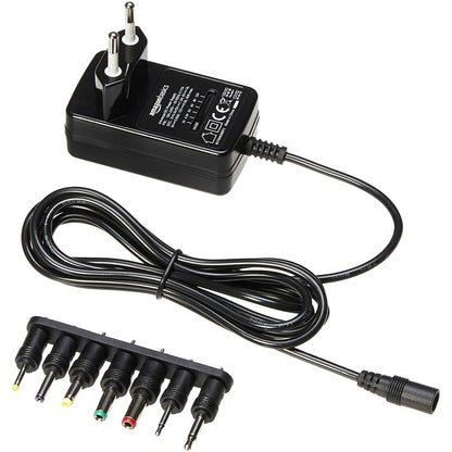 273850 - AMAZON BASICS Adaptues universal i rrymës DC, 7 lidhës të lëvizshëm, 3-12 V, 6 W, polaritet i kthyeshëm, i zi