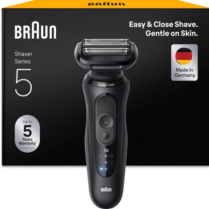 292243 - BRAUN Makinë Rroje Elektrike për Meshkuj Series 5 52-N1000SI, e Zezë, Rezistente ndaj Ujit, Tehe Fleksibël, 2 Mënyra Rrojeje, Set Dhuratë me Furçë Pastrimi