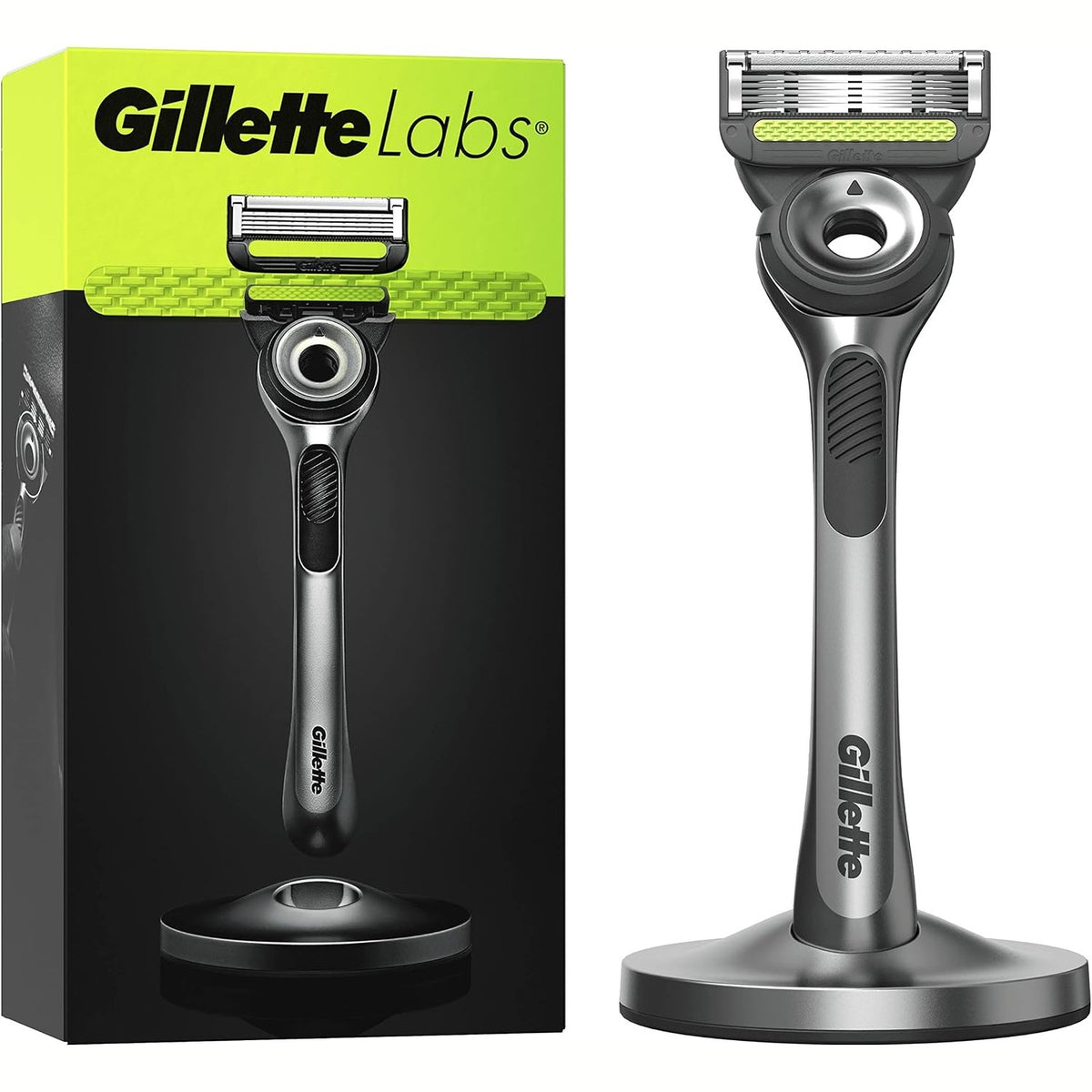 298341 - GILLETTE Brisk për Burra, Gillette Labs me Shirit Eksfoliues, Dorezë e Ripërdorshme, e Zezë, Fishek Mbushës me 5 Tehe, Rroje e Rehatshme për Fytyrën, Kuti Dhurate me Mbështetëse Magnetike