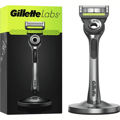 298341 - GILLETTE Brisk për Burra, Gillette Labs me Shirit Eksfoliues, Dorezë e Ripërdorshme, e Zezë, Fishek Mbushës me 5 Tehe, Rroje e Rehatshme për Fytyrën, Kuti Dhurate me Mbështetëse Magnetike