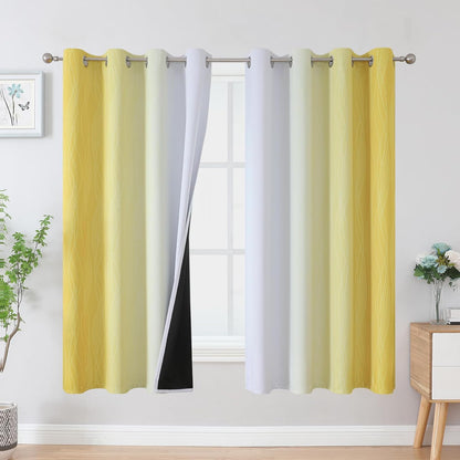 262758 - VEHEDE Perde Ombre Gradient 160 cm të gjata; L 160 x G 107 cm; Bezhë e Çelët dhe e Bardhë; Set me 2 copë; Opake; Perde Errësimi; Perde Termike të Trasha