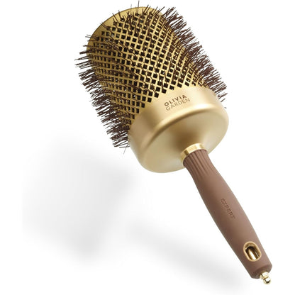 296956 - OLIVIA GARDEN Furçë Expert Blowout Shine, Ari dhe Kafe, 80 mm, Furçë qeramike e rrumbullakët, antistatike për flokë të shndritshëm dhe pa kaçurrela