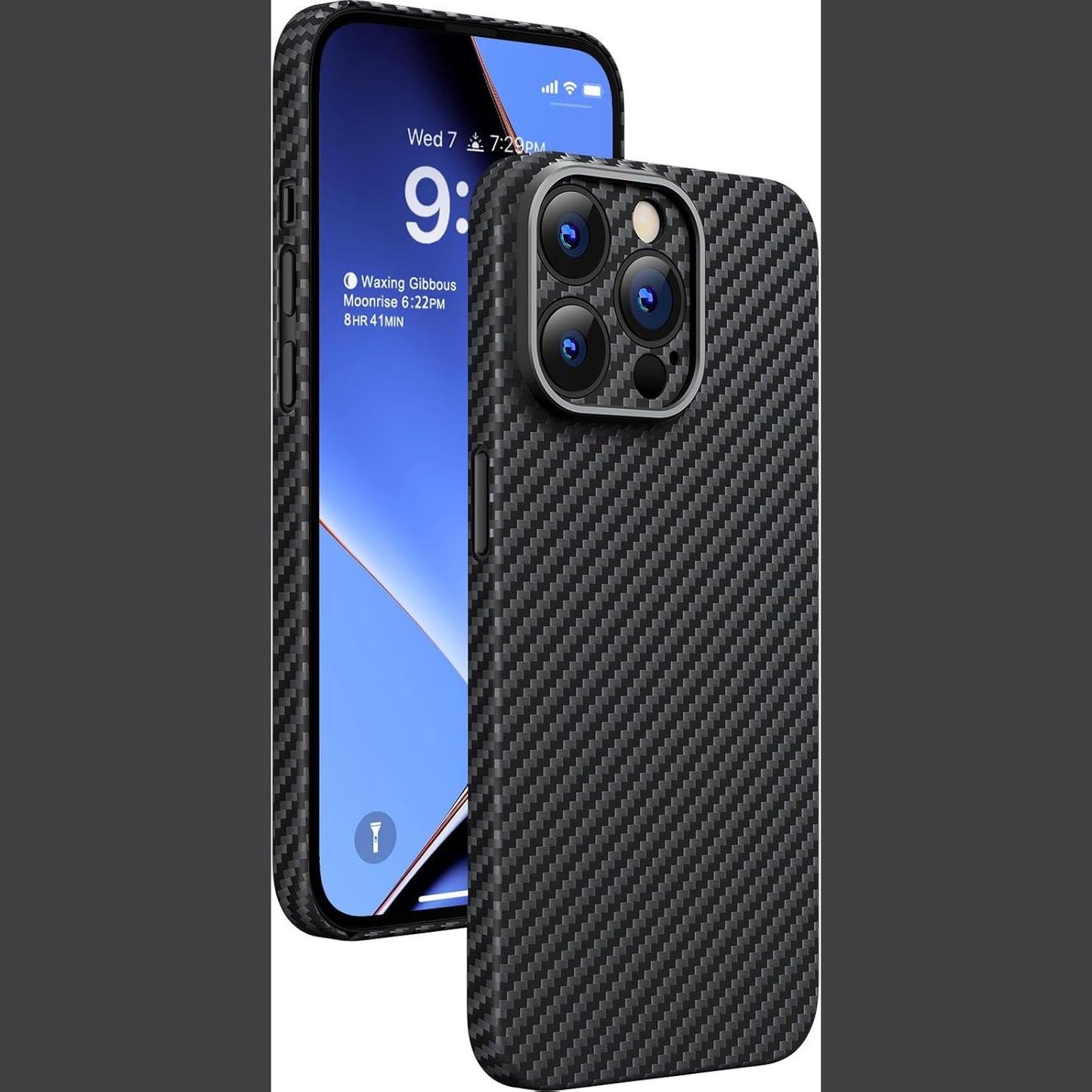 276740 - MEMUMI Mbrojtëse Carbon për iPhone 15 Pro Max, 0.5 mm, 100% fibra aramidi, mbrojtje nga rënia, e zezë