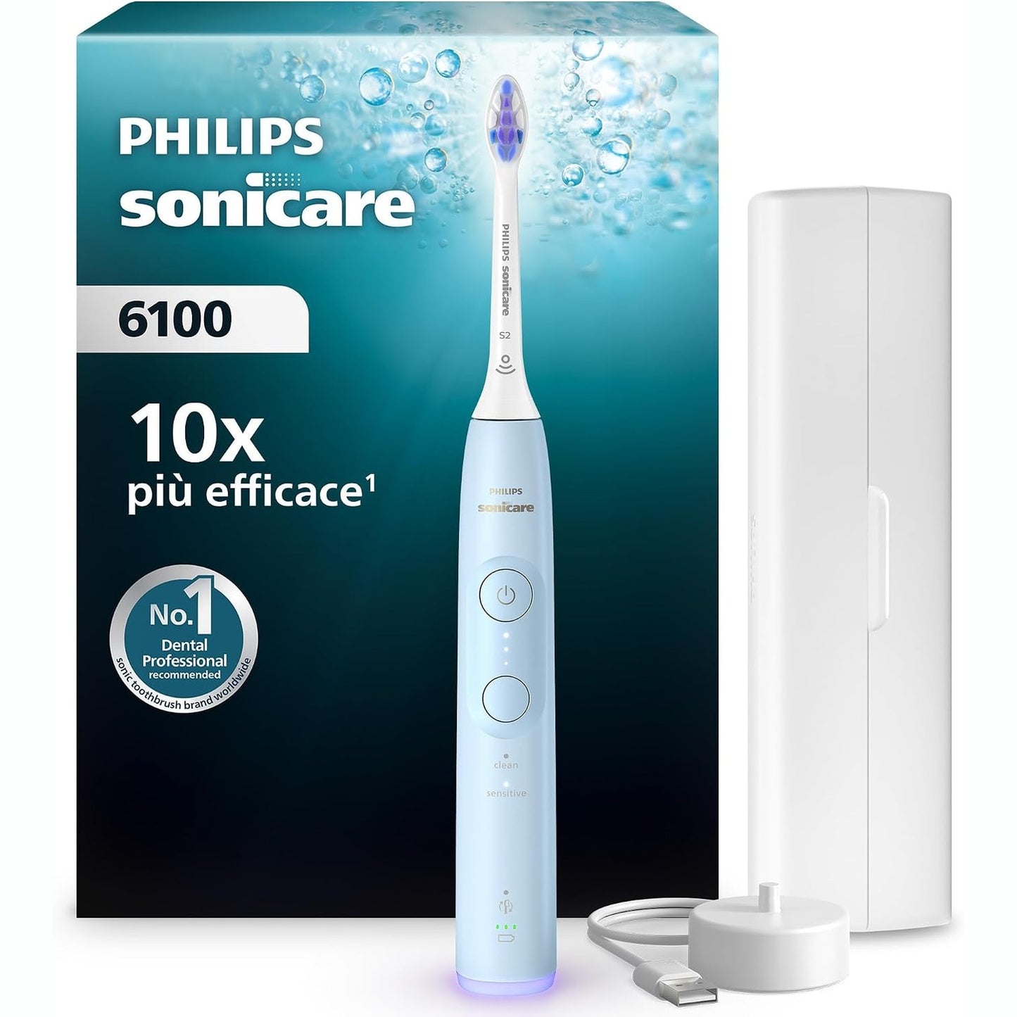 320903 - PHILIPS Furçë dhëmbësh elektrike Sonicare 6100, Modeli HX7406/02, 2 mënyra pastrimi, 3 nivele intensiteti, kontroll presioni, EasyStart, SmartTimer, BrushPacer, blu e çelët