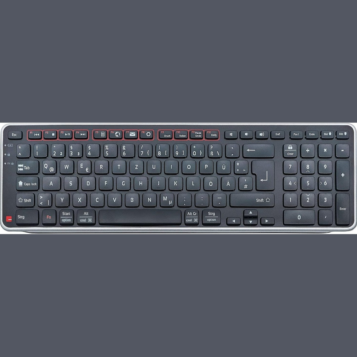 276197 - CONTOUR - Tastiera Balance - Bluetooth pa tel me USB Dongle - QWERTZ - Ultra e hollë - Tastiera numerike + Tastet mediatike