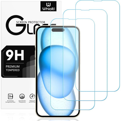 269593 - Whioltl Mbrojtës ekrani me 2 copë për iPhone 15, iPhone 15 Pro dhe iPhone 16, Fletë qelqi e temperuar HD transparente, pa flluska, kundër gërvishtjeve, transparencë e lartë, kundër gjurmëve të gishtave, 6.1"