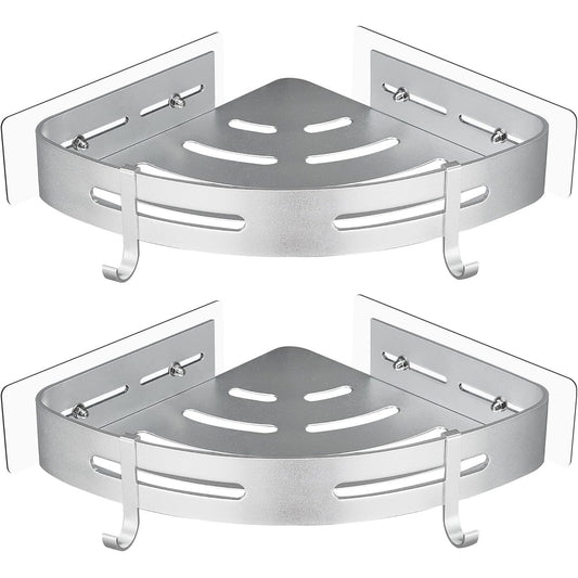 137354 - GRICOL Raft Këndor për Dush, Metalik pa Shpim me 2 Grepa, Mbajtëse Ruajtjeje për Banjo Anti-Ndryshkuese, Pako prej 2, Ngjyra Argjendi