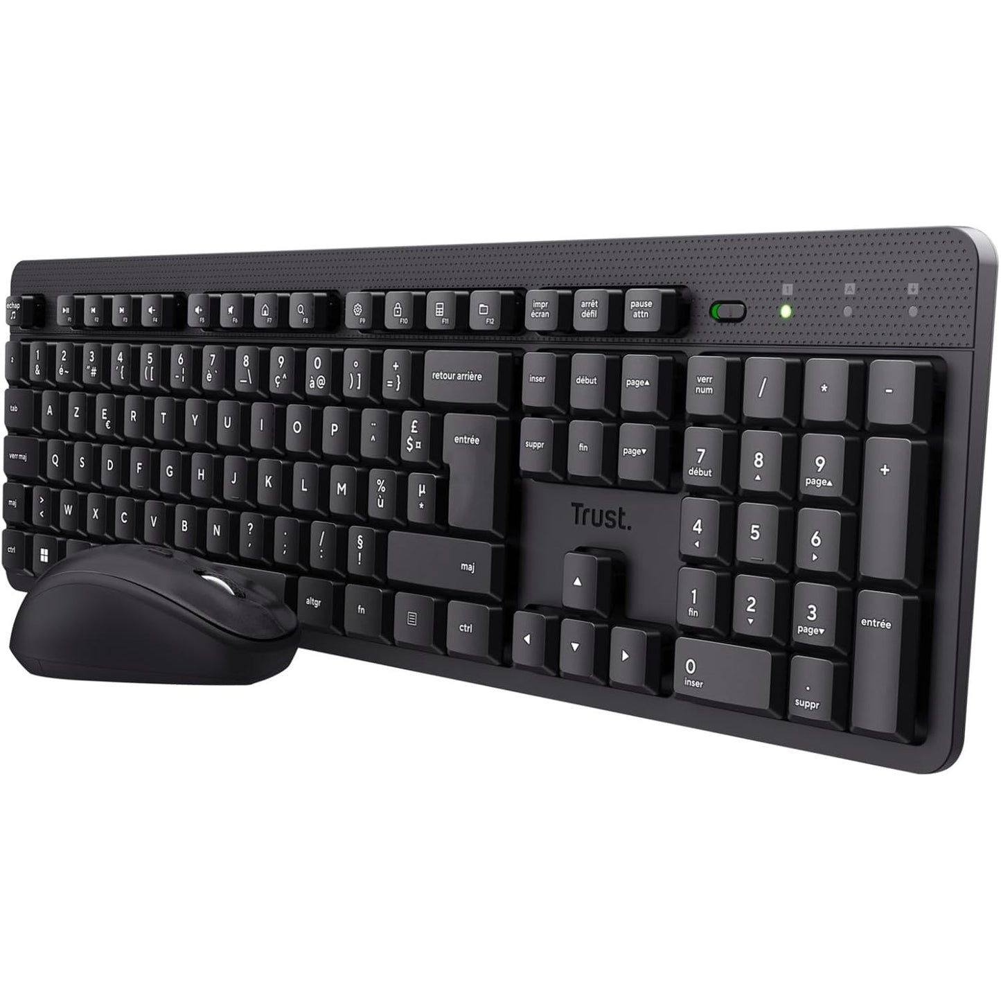 266743 - TRUST Pako tastiere dhe mausi pa tel Ymo II, francez AZERTY, rezistent ndaj derdhjeve, marrës USB, set për PC, laptop, Windows, Mac - i zi