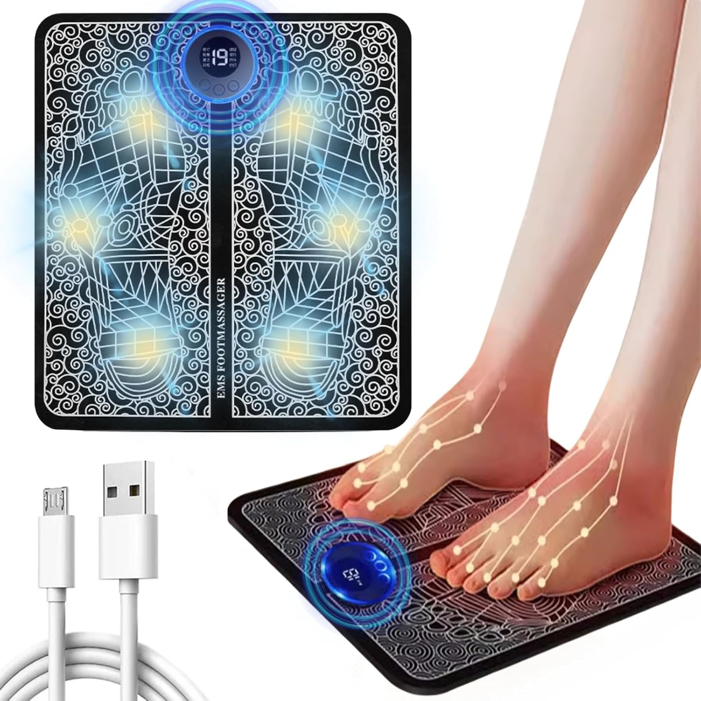 290431 - Masazhues këmbësh EMS, USB elektrik, 8 mënyra, 19 nivele intensiteti