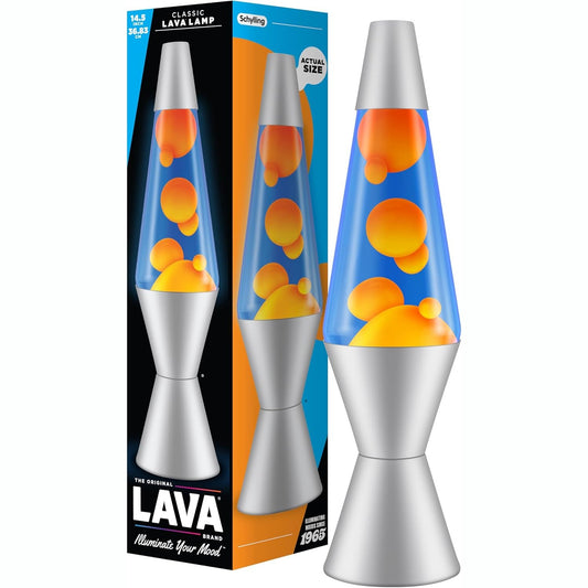 293281 - LAVA® Llambë 2117, dyllë portokalli, lëng blu, bazë dhe kapak argjendi, llambë lëvizëse origjinale 14.5 inç