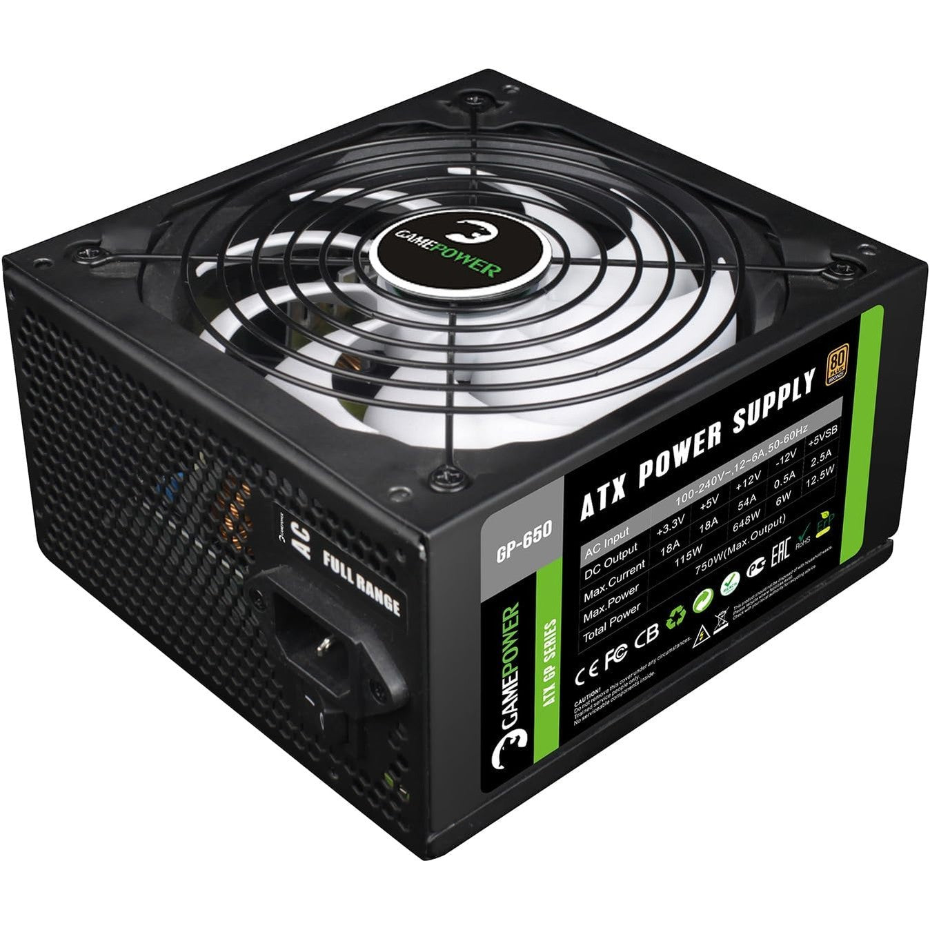 273105 - GAMEPOWER Furnizim me energji ATX GP-650, 650W, 80 Plus Bronze, ventilator 140 mm, efikasitet deri në 85%
