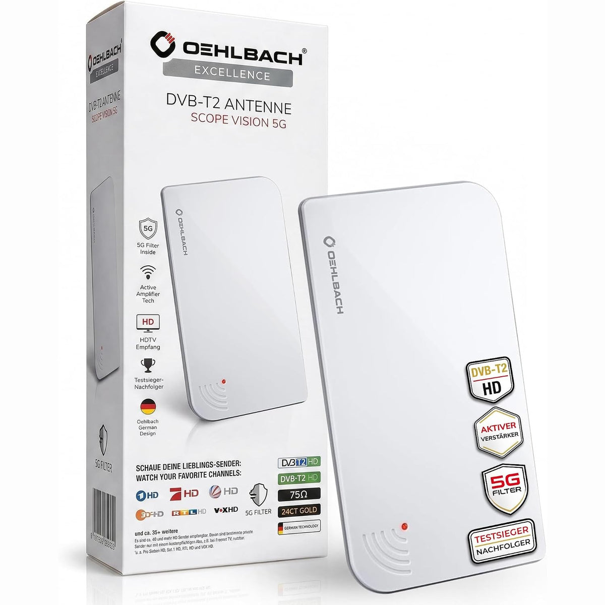 309868 - OEHLBACH SCOPE VISION 5G DVB-T2 HD, ANTENË DIXHITALE E BRENDSHME, AMPLIFIKATOR AKTIV DVB-T, ME FILTRIN 5G, E BARDHË
