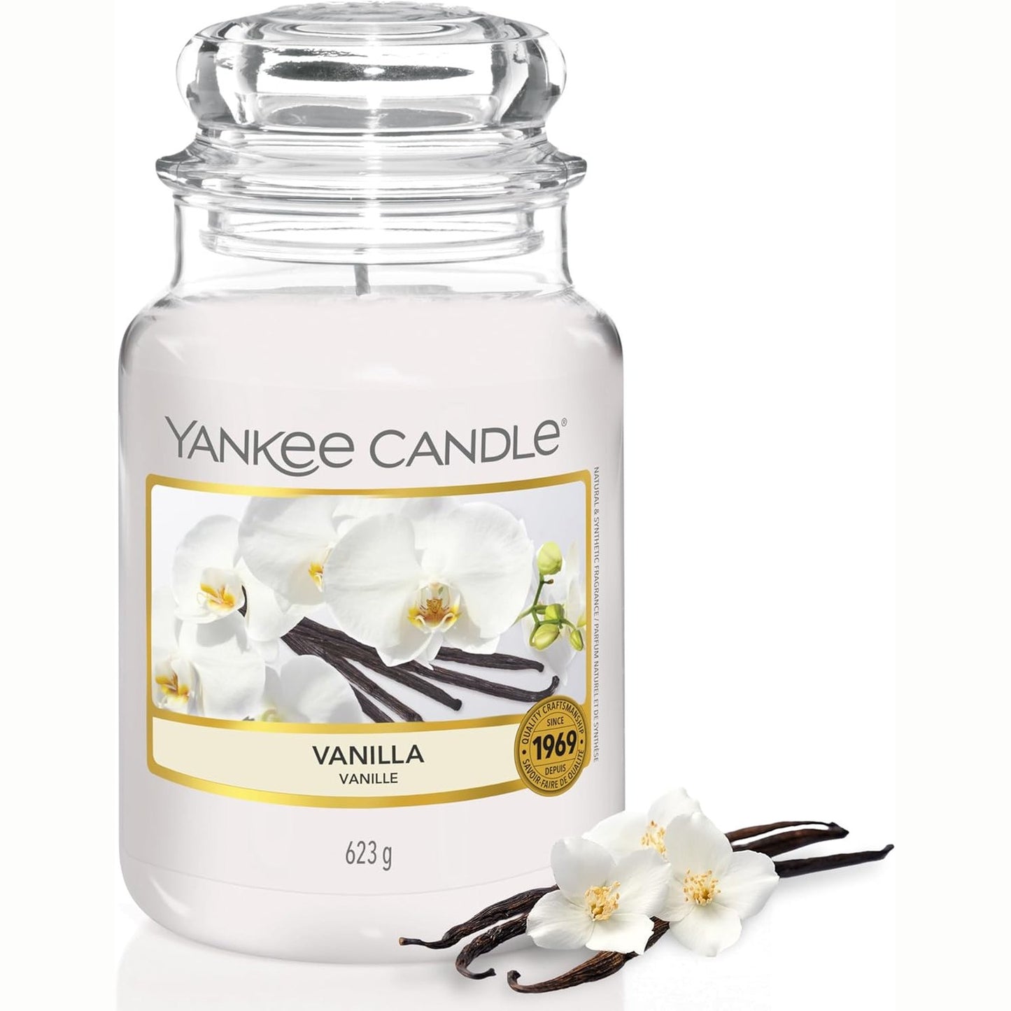 251230 - Yankee Candle Qiri aromatik në gotë (i madh) - Vanilje, Kohëzgjatje djegieje deri në 150 orë