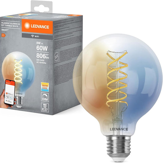 239273 - LEDVANCE Llambë SMART+ WIFI LED, xham i bardhë, 8W, 806lm, diametër 95 mm, bazë E27, dritë e bardhë e rregullueshme (2700-6500K), jetëgjatësi 15,000 orë