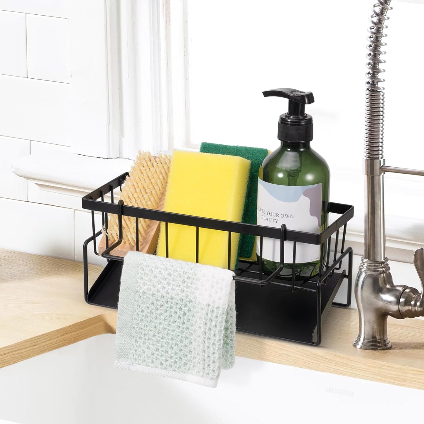 202957 - LUXECOVE Organizues Lavamani Kuzhine, Material Inoks, me Kullues Automatik, Mbajtëse Peshqirësh dhe Sfungjerësh