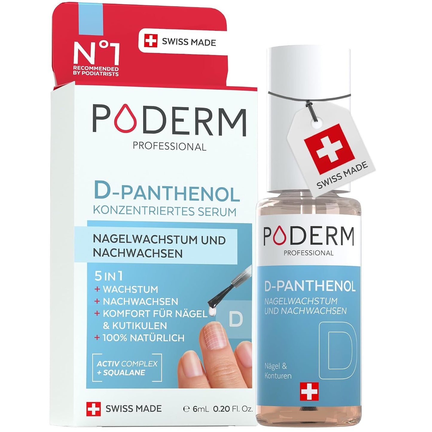 275479 - PODERM Serum përforcues për thonjtë 5 në 1, 6 ML, D-Panthenol, 100% Natyral, zhvilluar nga një podiatër në Zvicër