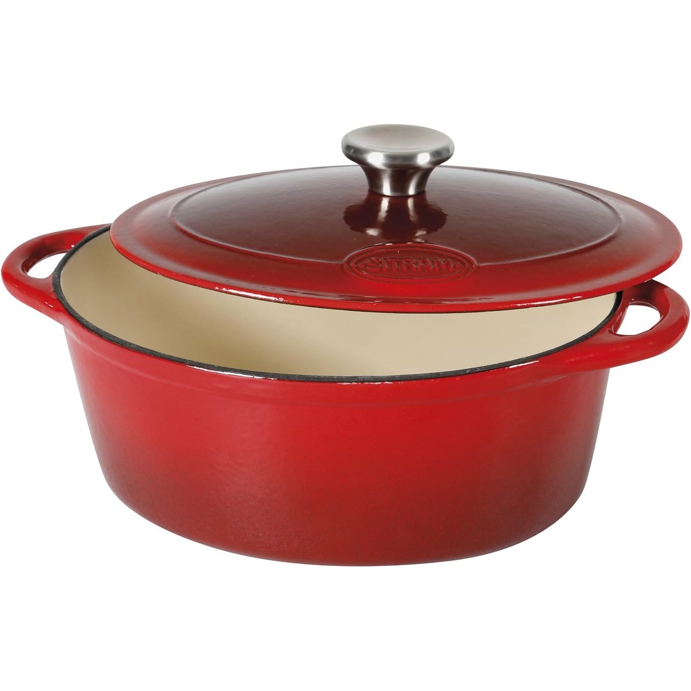 199216 - SITRAM Tencë Oval 6.5L, Gize Emaluar, Kuqe/Krem, 33 x 25 x 13.5 cm - Modeli 710840