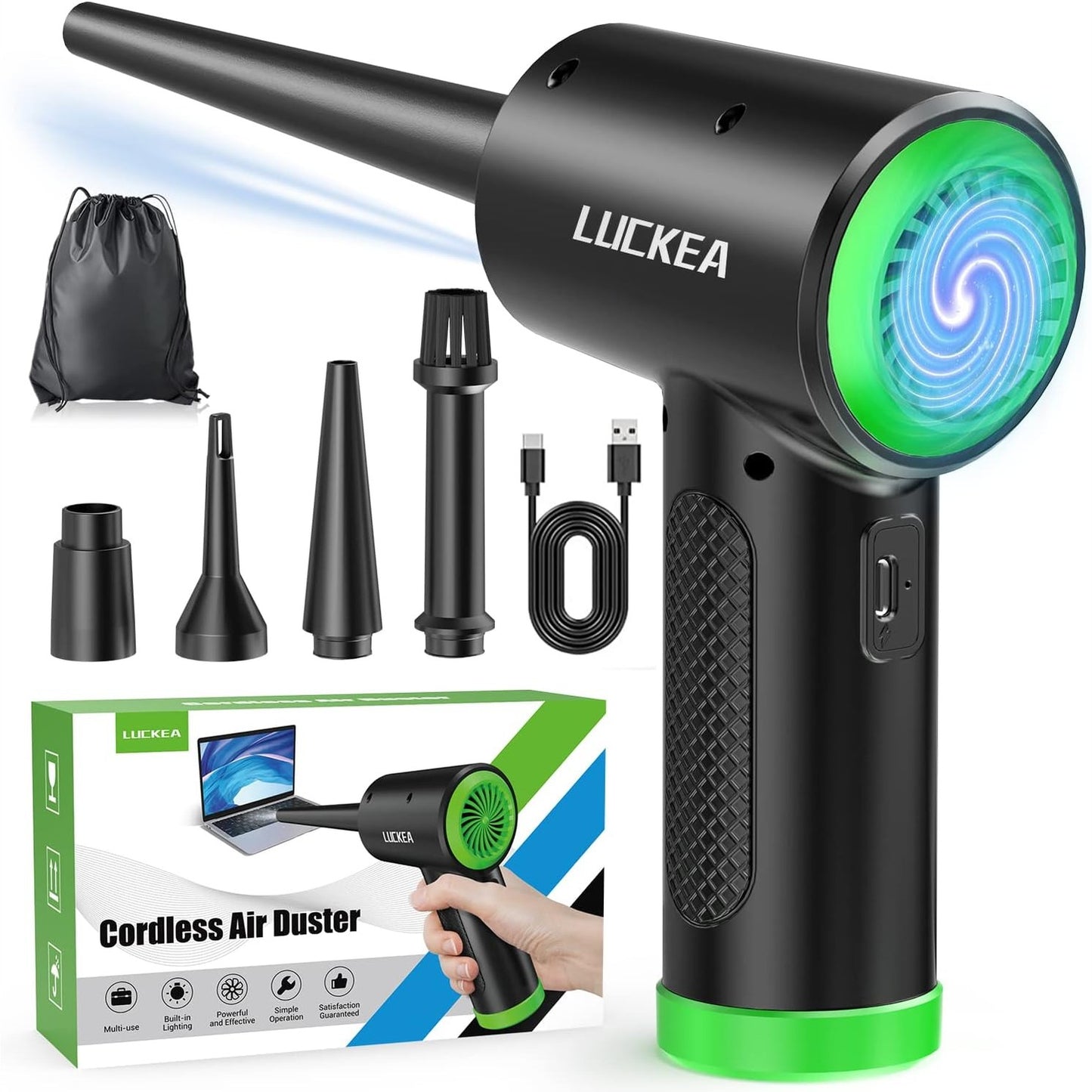 273264 - Fryer ajri për PC - Fryrës ajri elektrik për PC, Fryrës ajri i kompresuar me bateri 6000 mAh për tastiera, pajisje elektronike, Spërkatje me ajër të thatë për pastrimin e PC-së