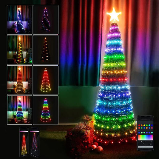 160609 - BAKAJI Dritat Inteligjente të Pemës së Krishtlindjeve, 272 LED RGB, për Krishtlindje, Dekorime të Holla dhe të Palosshme, Kontrollueshme me Aplikacion, Përputhshme me Smartphone, Android, iOS, Bluetooth, 180cm