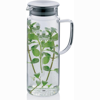205882 - KELA - Kana për Lëngje Qelqi Transparente me Kapak, Diametër 8 cm, Kapacitet 1L, Modeli 11397