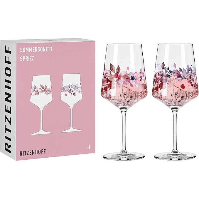 205309 - RITZENHOFF Seti 6011002 me 2 Gota për Aperitiv, Spritz 500ml - Fruta dhe Degëza Shumëngjyrëshe - Seria e Sonnetit Veror - Prodhim Gjerman