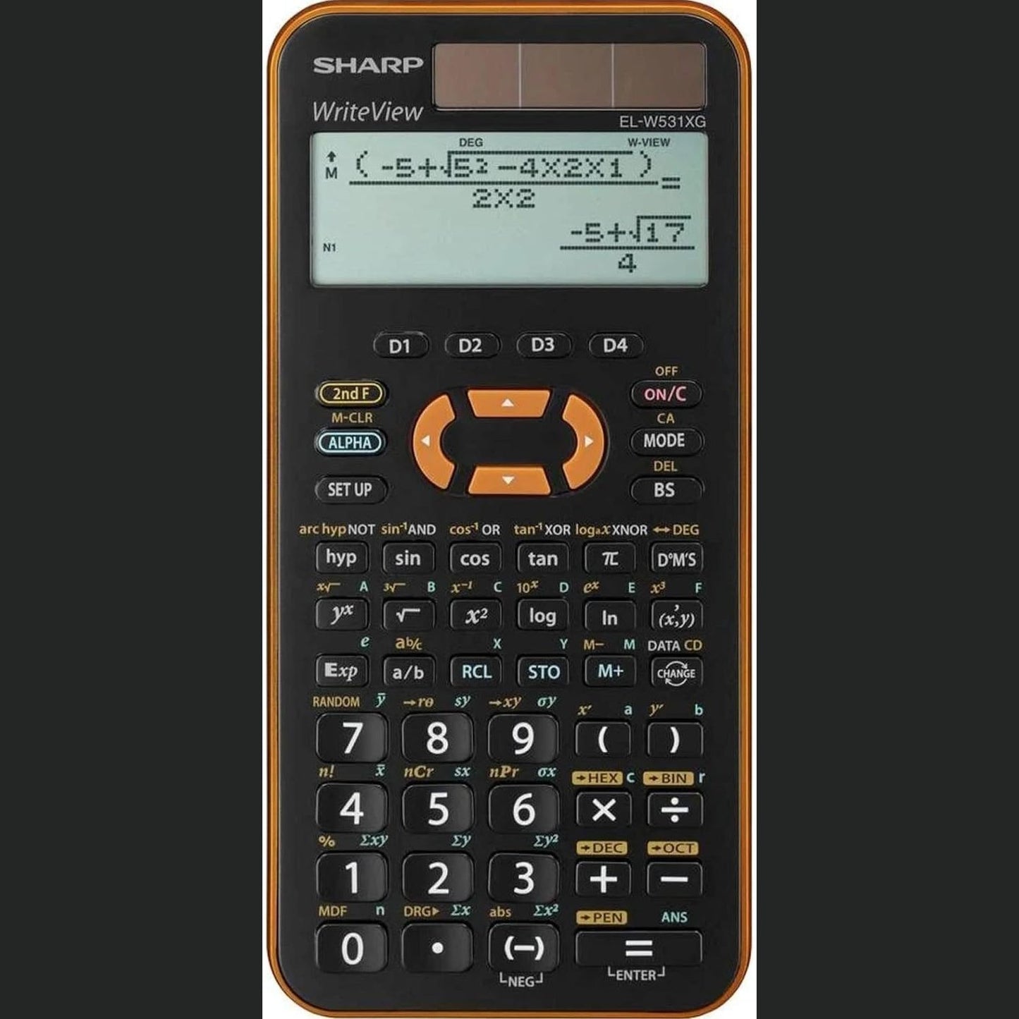 266676 - SHARP Kalkulator Shkollor Shkencor EL-W531 XG-YR, ekran me 4 rreshta, WriteView, hyrje DAL, ngjyra Portokalli