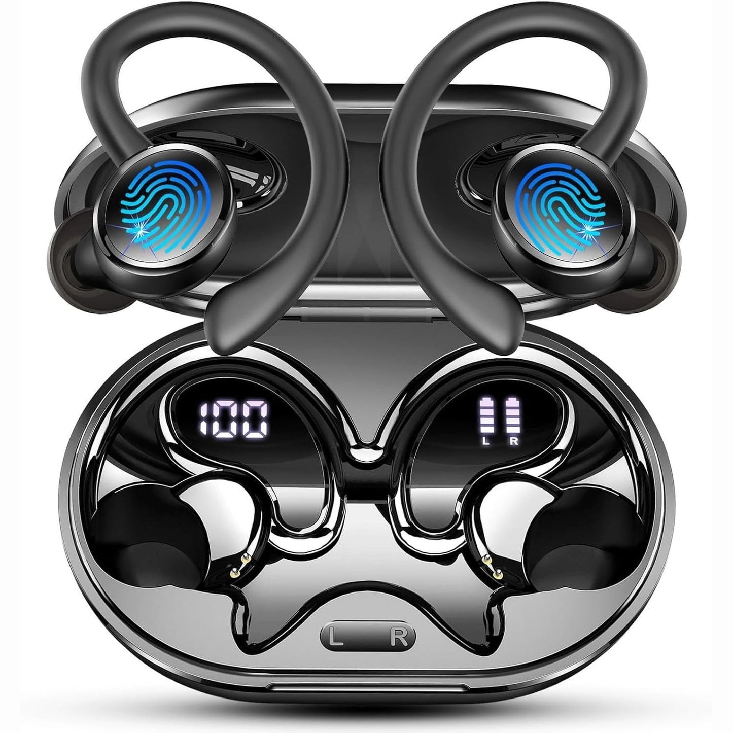 266627 - KUFJE Sportive Bluetooth, Pa Tel Bluetooth 5.4, 4 Mikrofonë ENC me Anulim Zhurme, Brenda Veshit, HiFi Stereo, 50 Orë Kohë Luajtjeje, Rezistente ndaj Ujit IP7, Ekran i Dyfishtë LED