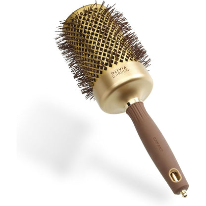 289714 - OLIVIA GARDEN Expert Blowout Shine - Furçë e rrumbullakët qeramike antistatike për tharje me shkëlqim, ngjyrë Ari dhe Kafe, 65 mm