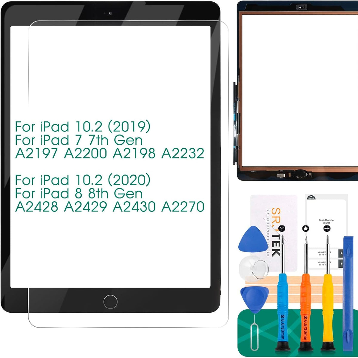 310352 - EKRAN ME PREKJE PËR IPAD 7 TË GJENERATËS SË 7-TË, IPAD 8 TË GJENERATËS SË 8-TË ZËVENDËSUES PËR IPAD 10.2 2019 2020 DIXHITALIZUES A2197 A2200 A2198 A2232 A2428 A2429 A2270 A2430 (ME BUTONIN HOME, I ZI)