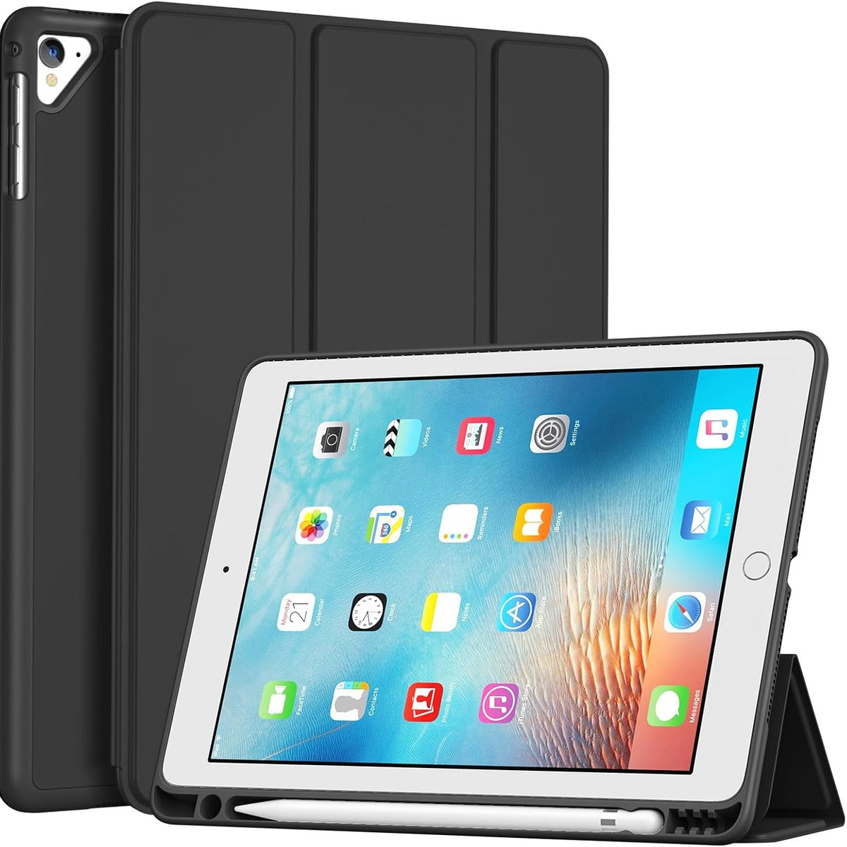 296368 - PROCASE Mbështjellëse për iPad 9.7 inç, Gjenerata e 6-të/5-të, Mbështjellëse Mbrojtëse me Mbajtëse Stilolapsi, E Zezë