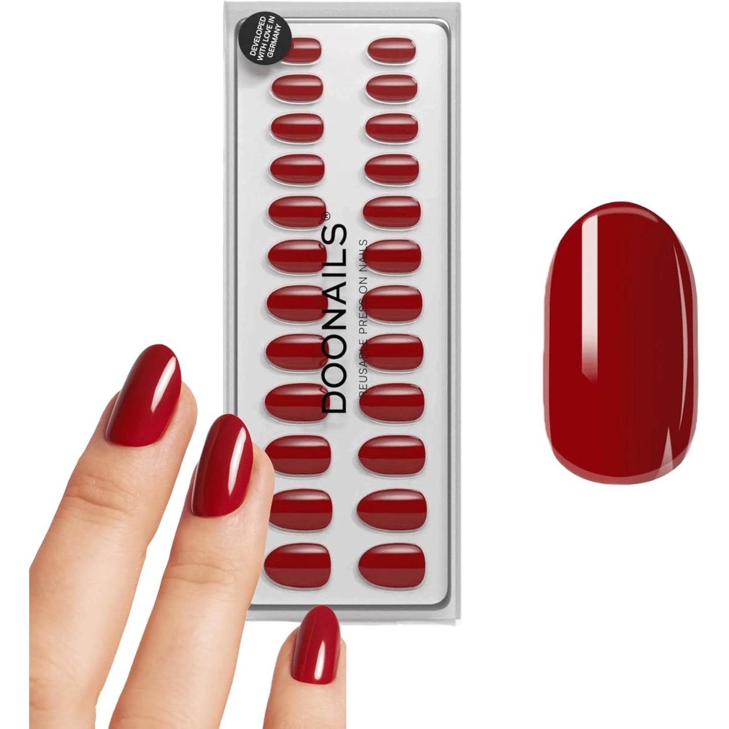 317416 - DOONAILS® - Thonjtë me xhel të butë, set me 30 pjesë, formë e rrumbullakët Mon Cheri, thonj me shtypje të kuqe, mbulim i plotë me cilësi salloni