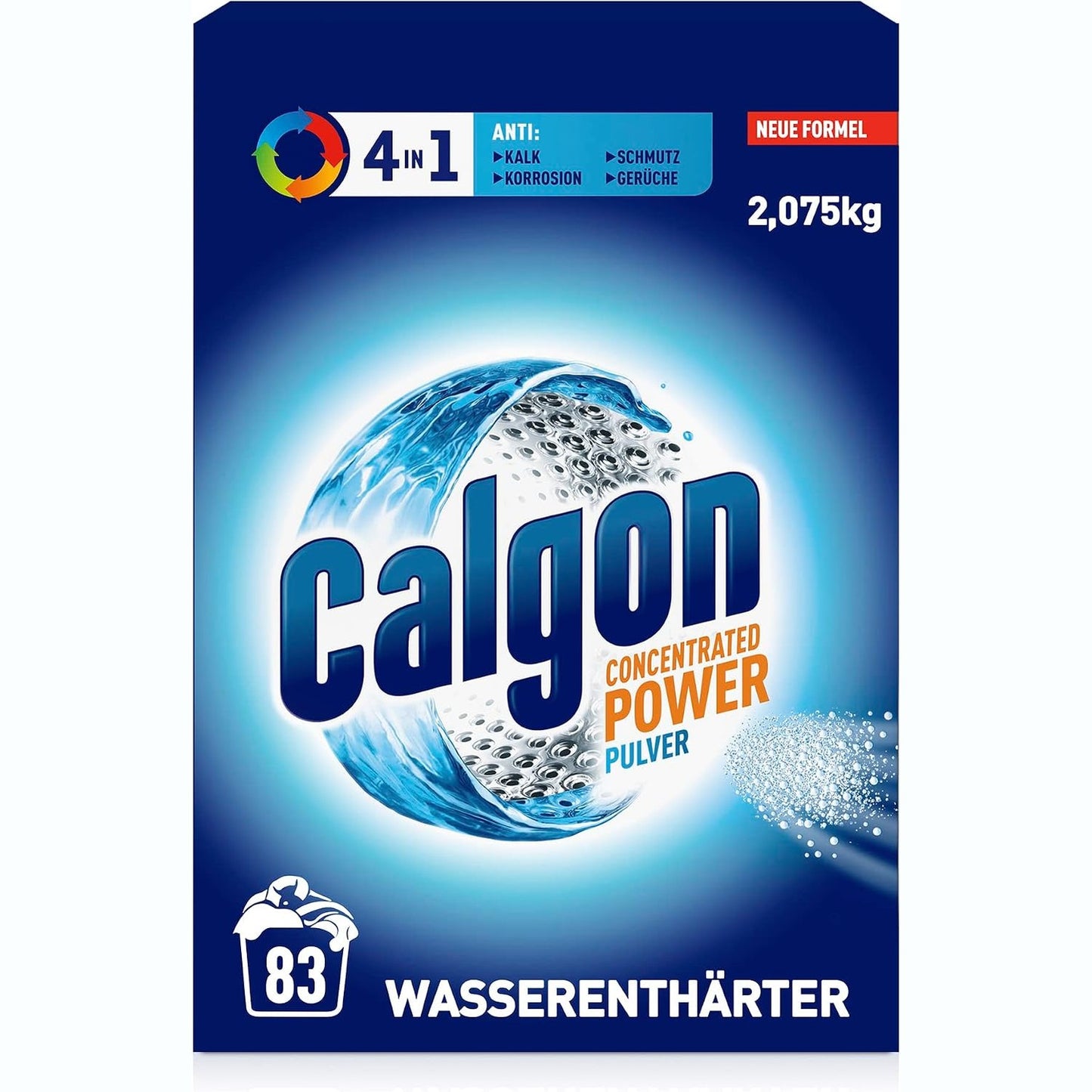 318076 - CALGON Pluhur 4-në-1 Power – 1 x 2.075 kg, Zbutës uji kundër gëlqeres, papastërtisë dhe korrozionit në lavatriçe