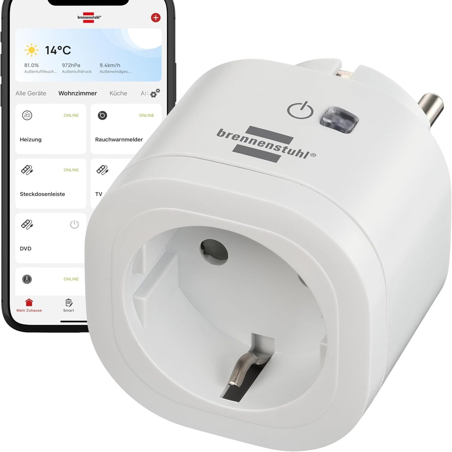288756 - BRENNENSTUHL Prizë Inteligjente Connect WA 3000 XS01, WiFi e Programueshme, Kontroll me Aplikacion ose Zë, e Përputhshme me Alexa dhe Asistentin Google