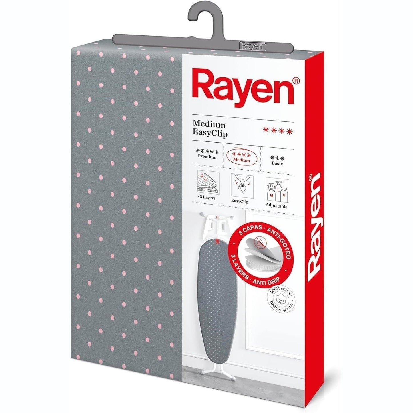 228185 - Rayen Mbulesë Universale për Tavolinë Hekurosjeje 130 x 47 cm me Rregullim EasyClip, 3 Shtresa: Shkumë, Lesh, Pëlhurë 100% Pambuk