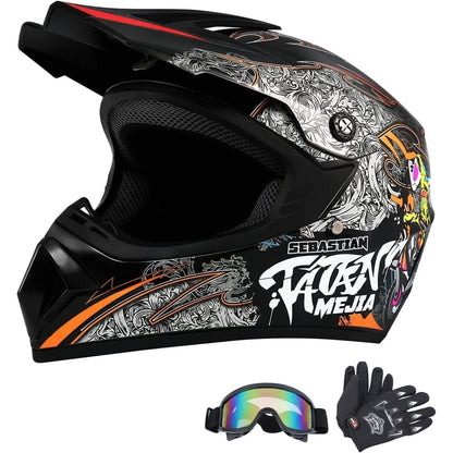 312749 - HATUR HELMETË MOTOCROSS ATV OFFROAD DOT UNISEX PËR TË RINJ ME SYZE DHE DOREZA - E ZEZË, MADHËSIA L