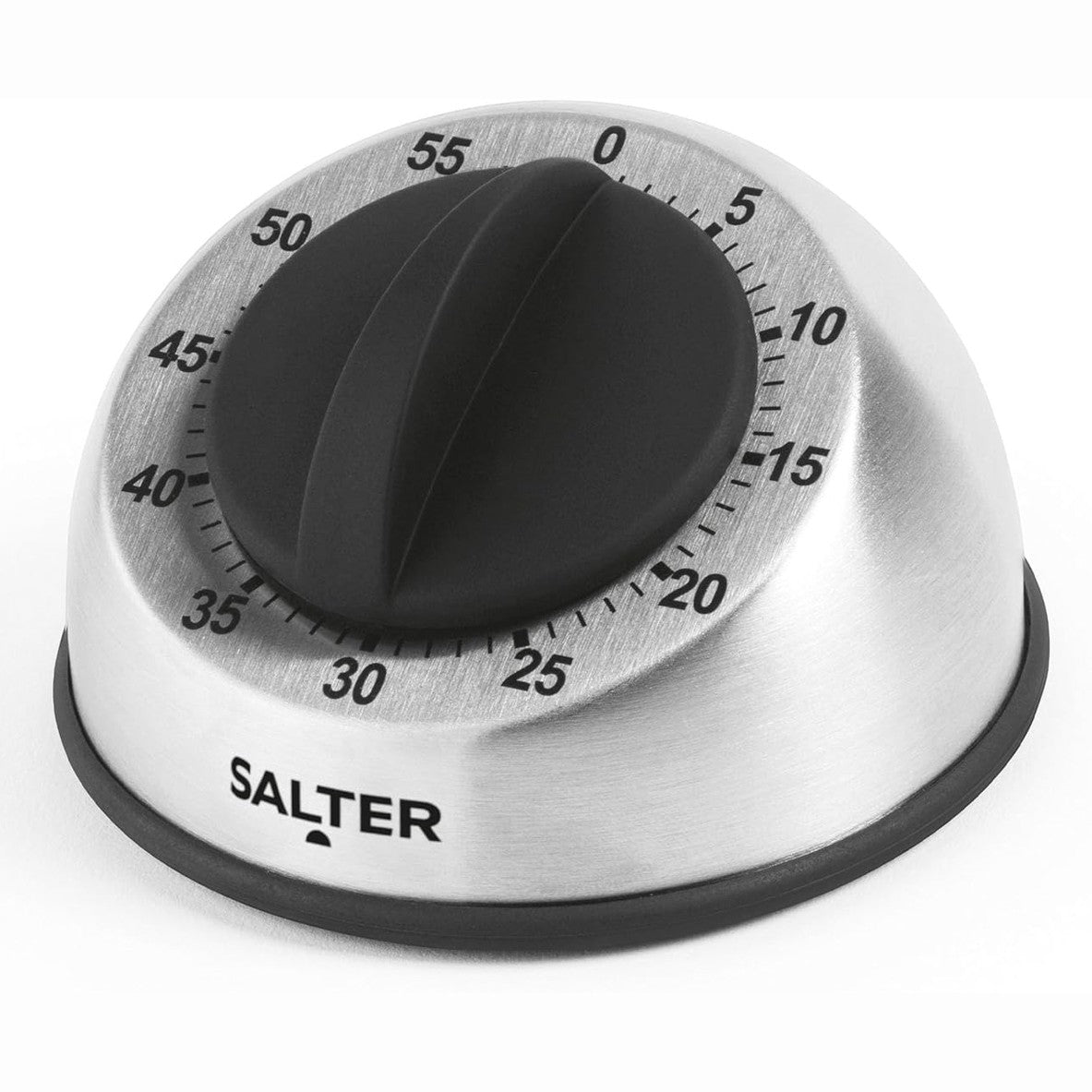224162 - SALTER Kohëmatës mekanik kuzhine 60-minutësh, analog pa bateri, çelik inox, alarm i fuqishëm, e zezë/argjendtë