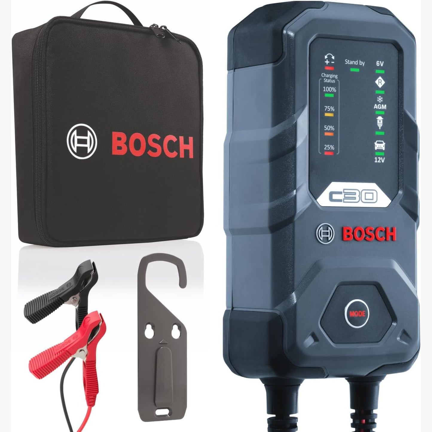 288523 - Bosch Karikues Baterie Makine C30, 3.8 Amper, për bateri 6/12V Plumb-Acid, EFB, Xhel, AGM dhe SLI