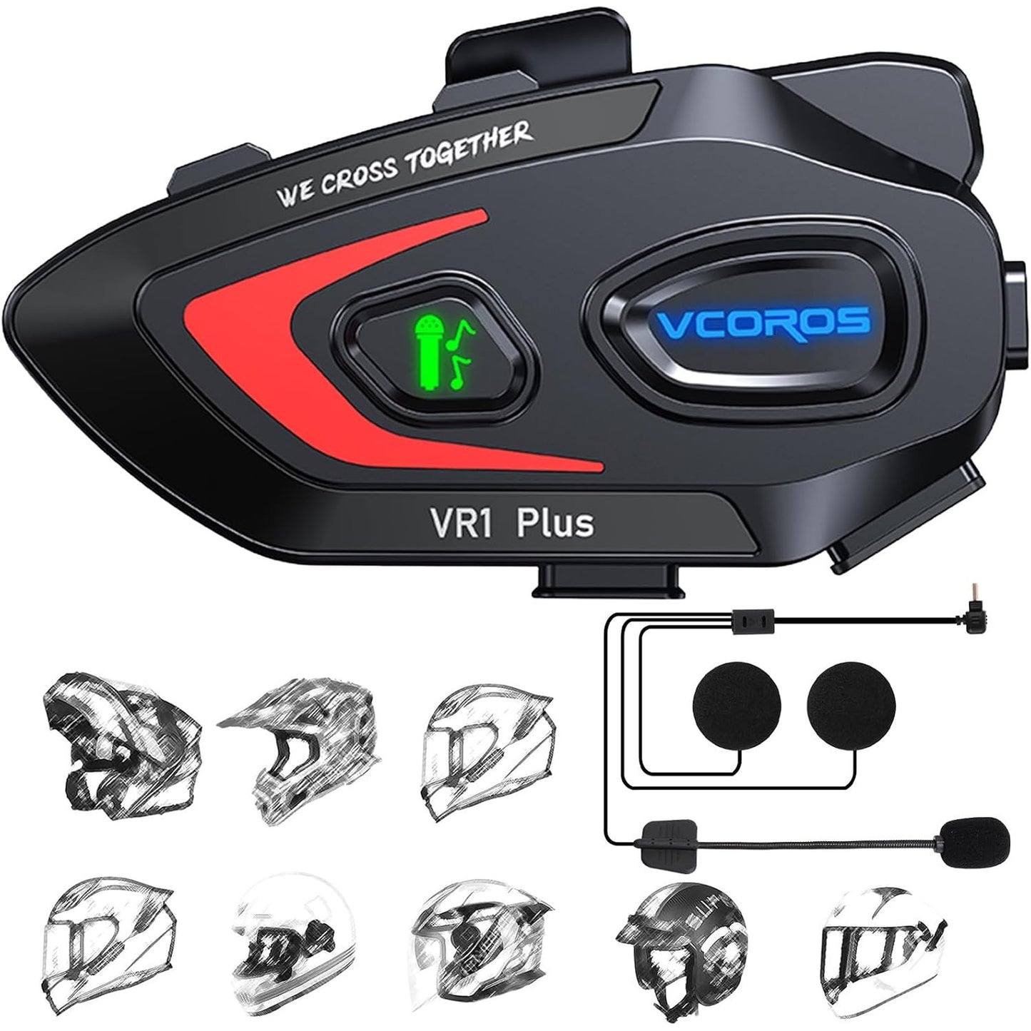 274636 - VCOROS Helmetë Motoçiklete me Interfon për 2 Kahje, Rezistent ndaj Ujit IP56, Tingull Hi-Fi, Asistent Zëri AI (VR1 Plus)