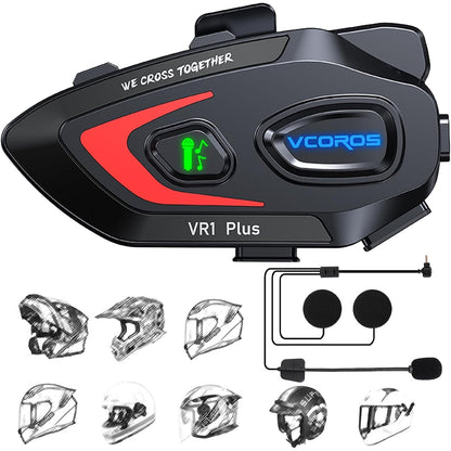 274636 - VCOROS Helmetë Motoçiklete me Interfon për 2 Kahje, Rezistent ndaj Ujit IP56, Tingull Hi-Fi, Asistent Zëri AI (VR1 Plus)