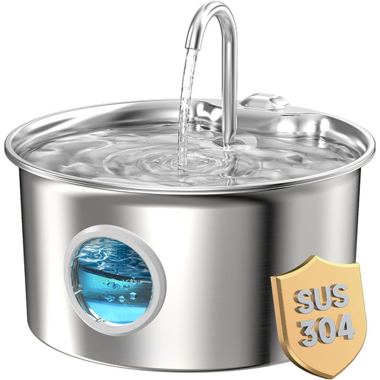214766 - Shatërvan për Mace prej Çeliku Inoks, 2.6L me Dritare Niveli Uji, Dispenser Uji Elektrik Ultra i Qetë