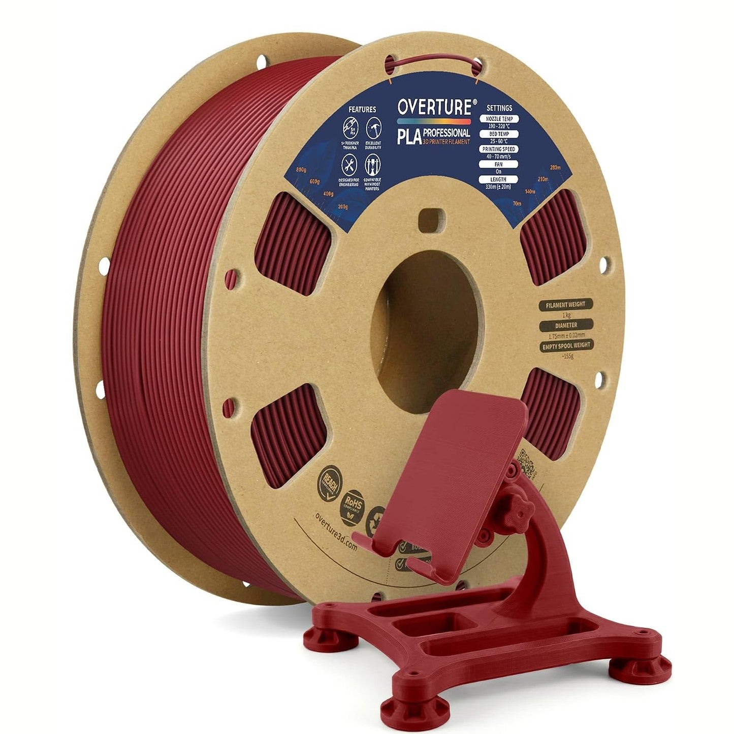 277029 - OVERTURE Filament 3D PLA Plus (PLA+) 1.75 mm, 1 kg (2.2 lbs), Saktësi ±0.02 mm, Pa ngatërresa