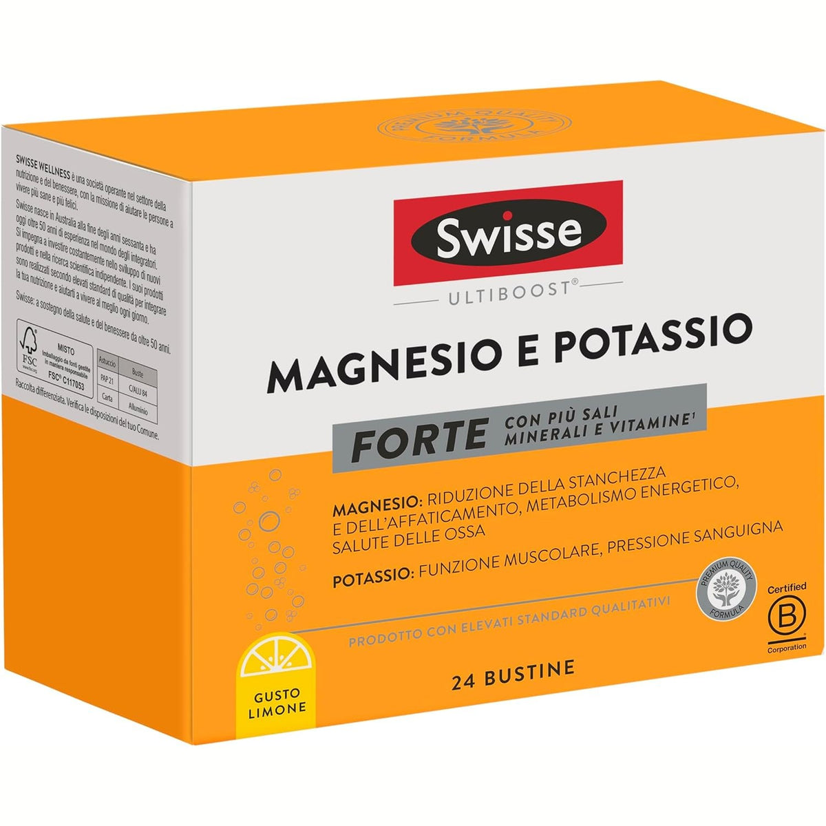 312010 - SWISSE - Magnezium dhe Kalium FORTE, Shtesë Pluhur Kaliumi dhe Magnezi për Burra dhe Gra, 24 Qese me Shije Limoni, Shtesa për Lodhje dhe Rimëkëmbje Muskujsh