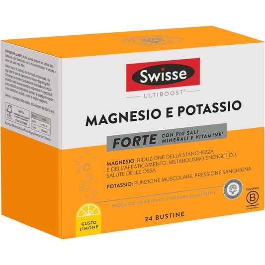 312010 - SWISSE - Magnezium dhe Kalium FORTE, Shtesë Pluhur Kaliumi dhe Magnezi për Burra dhe Gra, 24 Qese me Shije Limoni, Shtesa për Lodhje dhe Rimëkëmbje Muskujsh